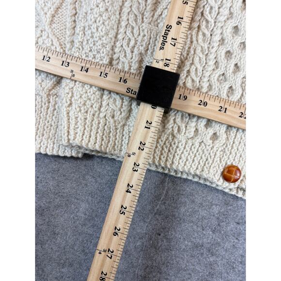 Vintage Sweater Womens Small Beige Cardigan Fisherman Chunky Knit Winter Cozy - Picture 2 of 6
